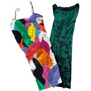 Womens Dress Bundle Size Medium Colorful Hippie 70s Retro Soft Velour Holiday
